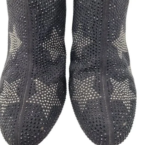 INC Floriann5 Ankle Booties 10 Black Sparkle‎ Silver Star Chunky Heel Holiday - Picture 4 of 11